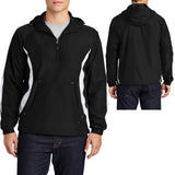 Mens 1/2 Zip Pullover Hood Jacket Colorblock Windbreaker Black/White Size 3XL