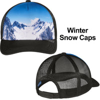 Photo Realistic Snap Back Baseball Hat Winter Snow Caps Trucker Cap Mesh Back