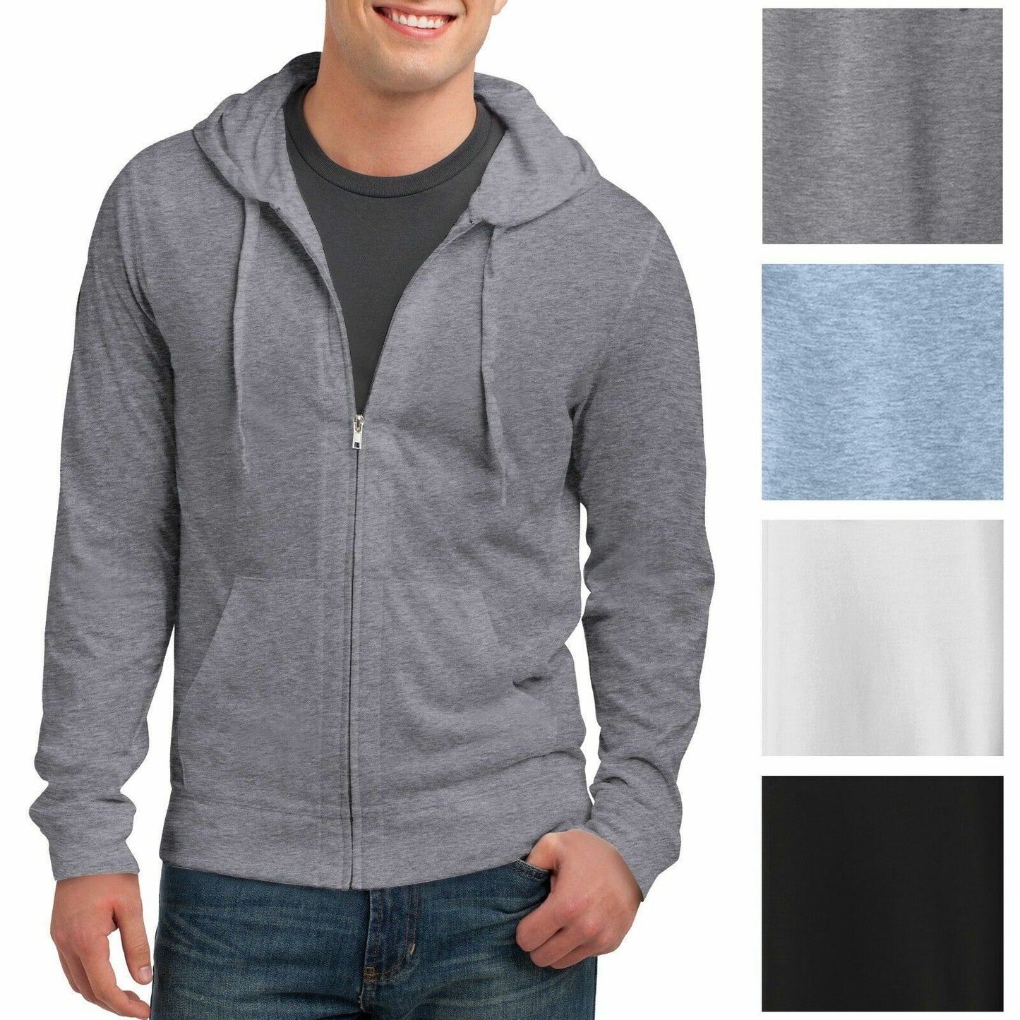 Mens Full Zip Hoodie Long Sleeve T-Shirt Young Mens Lightweight Hooded XS-4XL