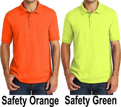 Big Mens Polo Shirt Cotton/Poly Moisture Wicking Golf SAFETY GREEN ORANGE New