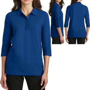 Ladies 3/4 Sleeve Polo Shirt Poly/Cotton Blend Easy Care S-XL 2XL, 3XL, 4XL NEW