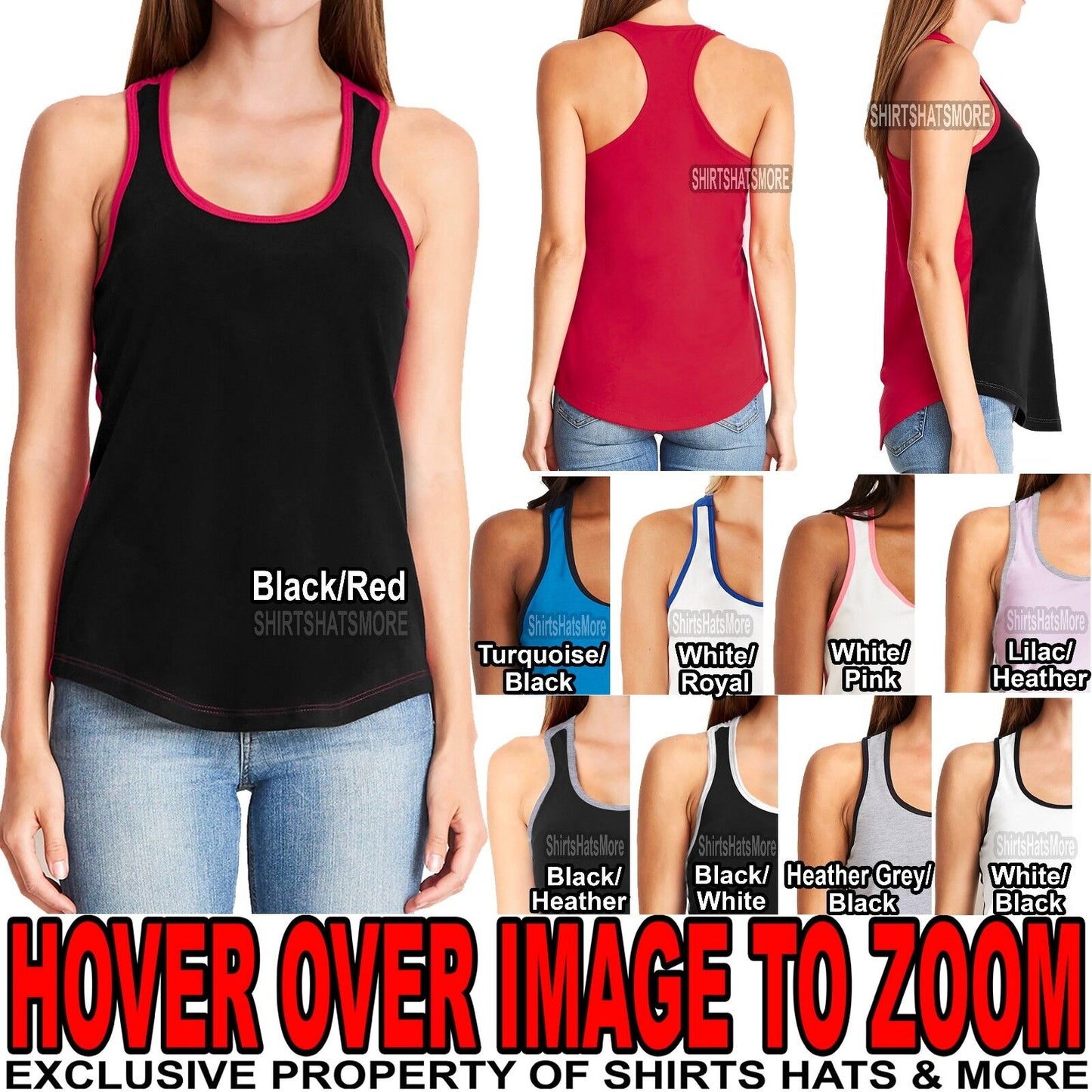 Ladies Racerback Tank Top 2 Tone T-Shirt Junior Cut PRESHRUNK Cotton Blend XS-2X