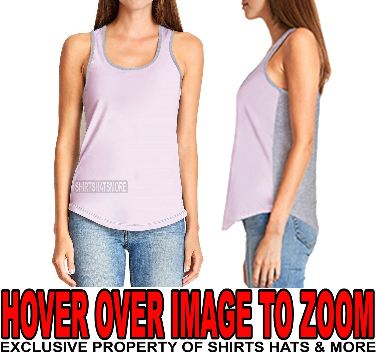 Ladies Racerback Tank Top 2 Tone T-Shirt Junior Cut PRESHRUNK Cotton Blend XS-2X