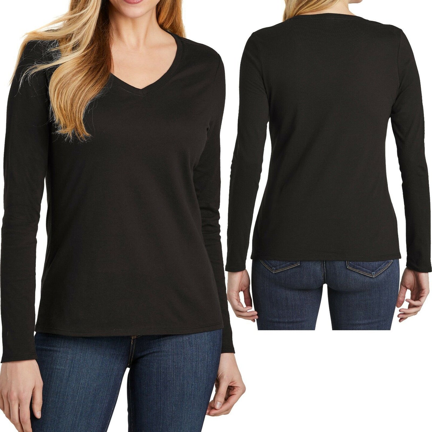 Ladies Plus Size Long Sleeve T-Shirt V-Neck Soft Cotton Womens Tee XL 2XL 3XL 4X