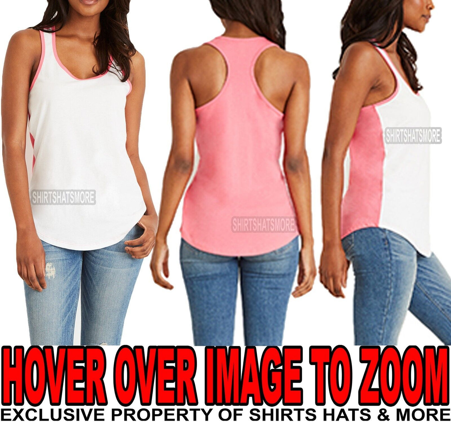 Ladies Racerback Tank Top 2 Tone T-Shirt Junior Cut PRESHRUNK Cotton Blend XS-2X