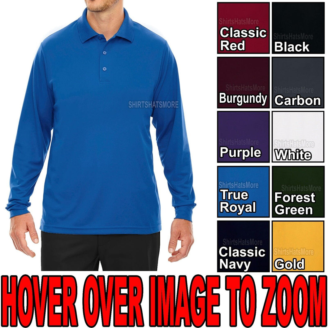 MENS Performance Dri Fit Wicking Long Sleeve Polo Golf Shirt S-XL, 2X, 3X, 4X,5X