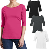 Ladies T-Shirt 3/4 Sleeve Soft Preshrunk Womens Top Tee XS, S, M, L, XL-4X NEW