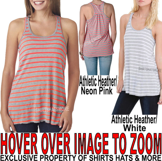 Bella Juniors STRIPED Racerback Tank Top Drapey Fit Ladies Top XS, S, M,L,XL,2XL