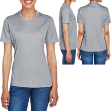 Load image into Gallery viewer, Ladies Plus Size Moisture Wicking T-Shirt Heather V-Neck Womens Tee XL, 2XL, 3XL