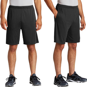 Mens Pocket Shorts Moisture Wicking 9" Inseam XS-XL, 2XL 3XL 4XL NEW
