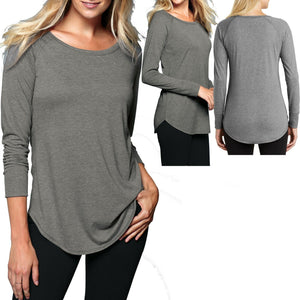 Ladies Long Sleeve T-Shirt XS-XL 2X 3X 4X Longer Length Curved Hem Womens Tunic