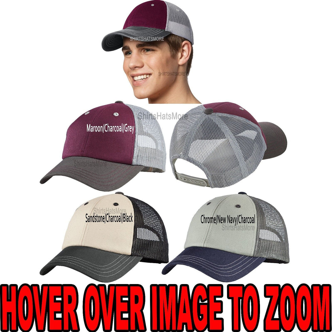 Three Color Mesh Back HAT Trucker Cap Structured Mid Profile Adjustable Snapback
