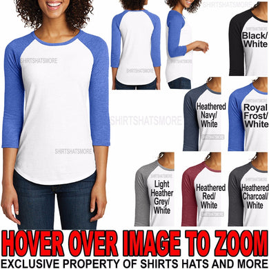 Junior Ladies 3/4 Sleeve Raglan Baseball Softball T-Shirt XS-XL, 2XL, 3XL, 4XL