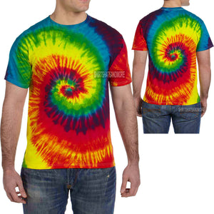 Mens Vibrant Rainbow Spiral Tie Dye Tee Colorful Tye Die T-Shirt S, M, L, XL NEW