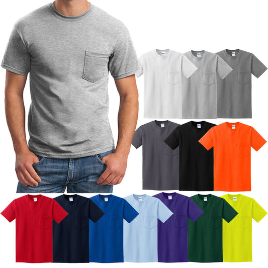 MENS Pocket T-Shirt Gildan 100% Cotton PRESHRUNK Tee Sizes S, M, L, XL NEW