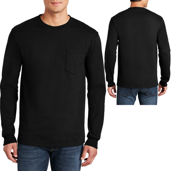 Gildan MENS Cotton LONG SLEEVE Preshrunk Pocket T-Shirt S M L, XL, 2XL, 3XL, 4XL