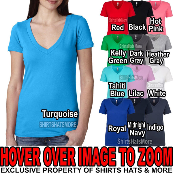 Ladies V-Neck T-Shirt Junior Cut PRESHRUNK Cotton/Poly Womens Top XS-XL, 2XL 3XL