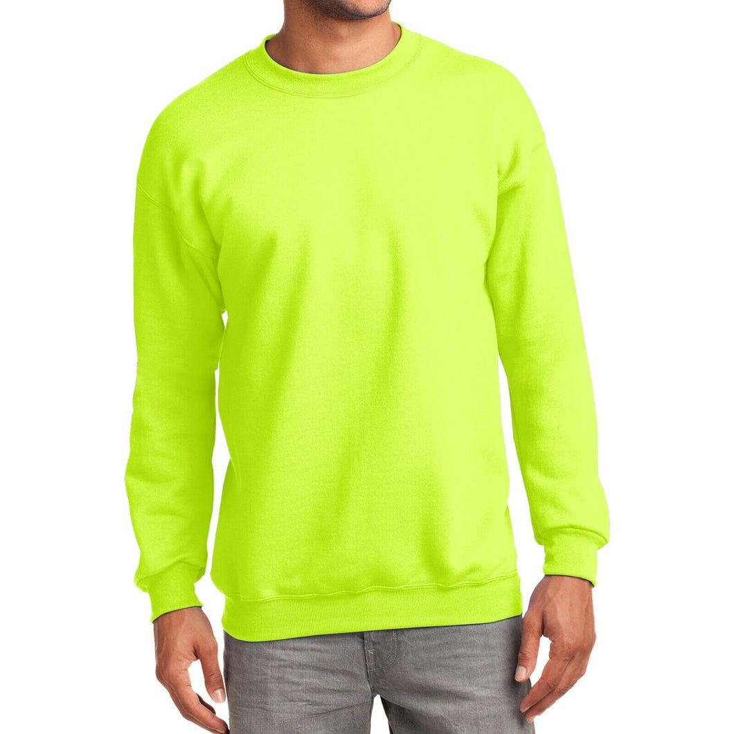 High Visibility Mens Crew Neck Sweatshirt Safety Green Fleece S-3XL NEW