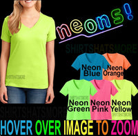 Ladies V-Neck Cotton Blend T-Shirt NEONS Neon Glow S M L XL 2X 3X 4X NEW