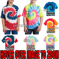 Youth Rainbow Tie Dye T-Shirt  Spiral XS-XL Boys Girls Kids Child New Designs