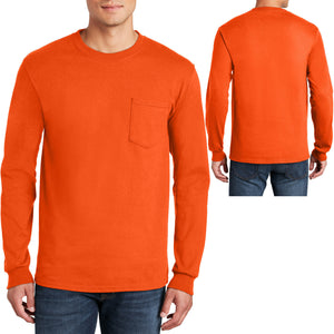 Gildan MENS Cotton LONG SLEEVE Preshrunk Pocket T-Shirt S M L, XL, 2XL, 3XL, 4XL