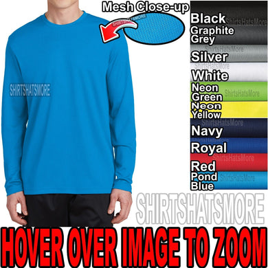 Mens Long Sleeve T-Shirt MOISTURE WICKING DriFit MICROMESH S-XL 2XL, 3XL, 4XL