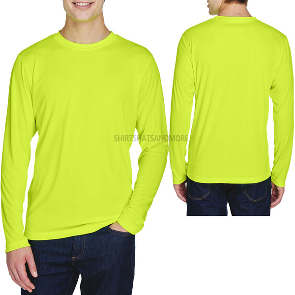 Mens Safety Yellow Long Sleeve Base Layer T-Shirt  Wicking XS-XL 2X 3X 4X UV 40+