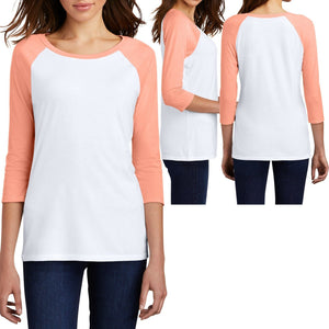 Ladies 3/4 Sleeve T-Shirt Raglan Tri Blend Tee Womens XS-XL 2XL, 3XL, 4XL NEW