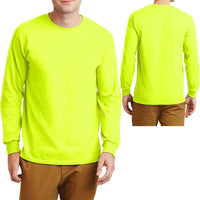 Mens Long Sleeve T-Shirt Gildan Safety Green Orange ANSI High Vis Sizes S-5XL