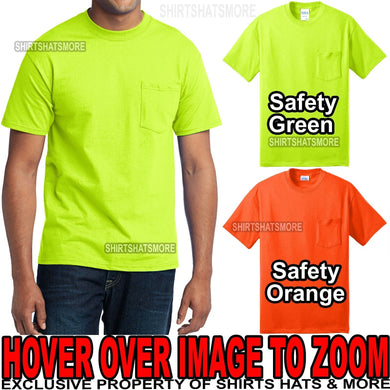 Mens TALL High Visibility POCKET T-Shirt Safety Green Orange Cotton/Poly LT-4XLT