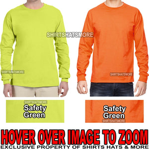 MENS Fruit of the Loom High Vis Safety Green, Orange LONG SLEEVE T-Shirt S-3XL