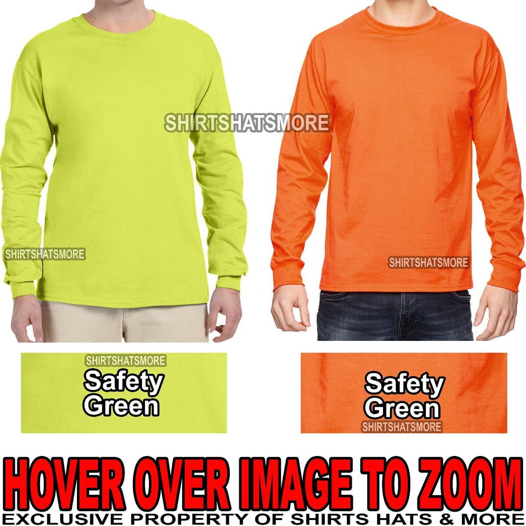 MENS Fruit of the Loom High Vis Safety Green, Orange LONG SLEEVE T-Shirt S-3XL