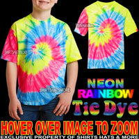 Youth Tie Dye Neon Rainbow T-Shirt Tye Died XS, S, M, L XL Boys Girls Kids Child