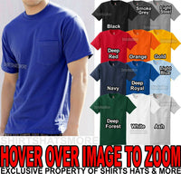 Hanes MENS T-Shirt Preshrunk Cotton with POCKET Tee S, M, L, XL, 2X, 3X NEW!