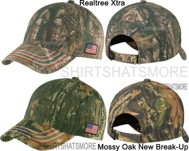 Mossy Oak Realtree Camo Hat Baseball Cap Camouflage Contrast Stitch w/ Flag NEW