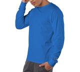 Champion Men's 100% Cotton Long-Sleeve Crew Neck Athletic T-Shirt ROYAL Med NEW