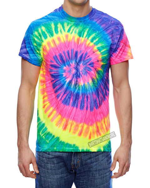 Mens Electric Neon Spiral Rainbow Tie Dye Tee Tye Die T-Shirt S, M, L, XL NEW