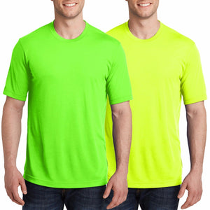 Mens NEONS T-Shirt 100% Poly "COTTON FEEL" Moisture Wicking Dri Fit Athletic NEW