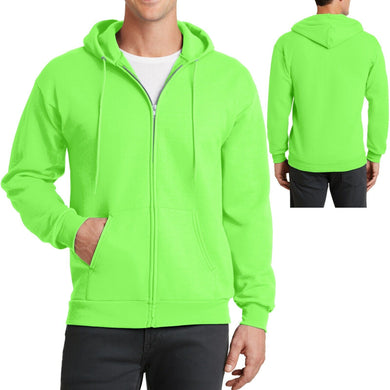 Mens Full Zip Hooded Sweatshirt NEON GREEN Hoodie Hoody Sizes S-4XL Cotton/Poly