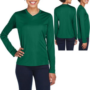 Ladies Long Sleeve T-Shirt Moisture Wicking V-Neck Base Layer Womens XS-XL 2X 3X