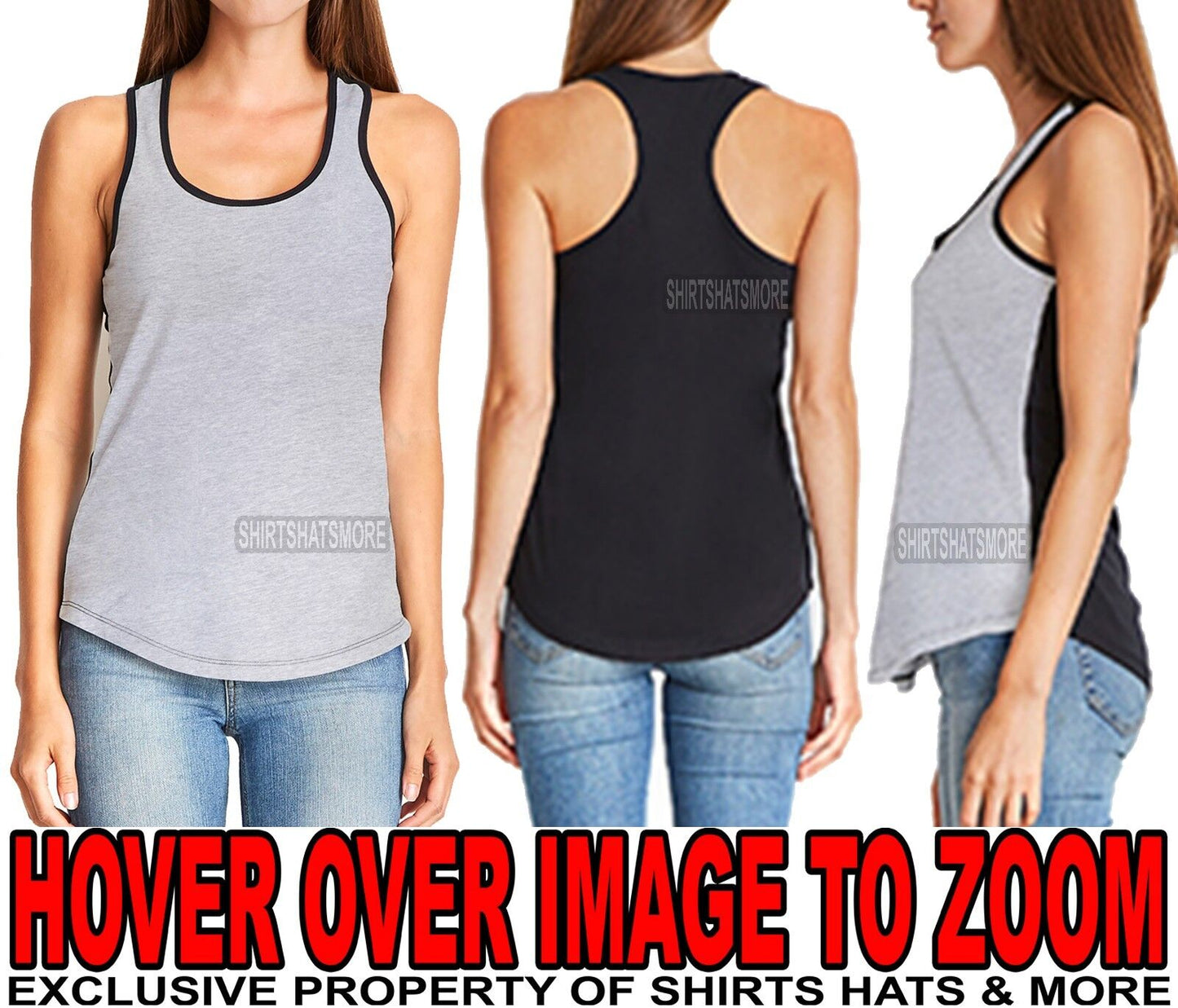 Ladies Racerback Tank Top 2 Tone T-Shirt Junior Cut PRESHRUNK Cotton Blend XS-2X