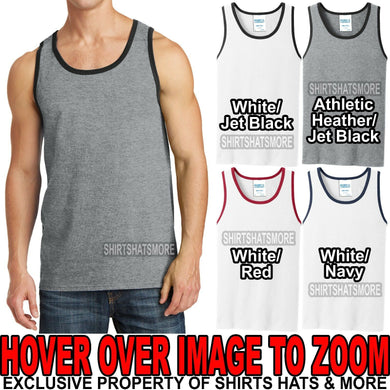 Mens PRESHRUNK Cotton Ringer Tank Top Sleeveless T-Shirt S-XL 2XL, 3XL, 4XL NEW