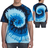 Mens Deep Blue Tidal Ocean Spiral Tie Dye Tee Tye Die T-Shirt S, M, L, XL NEW