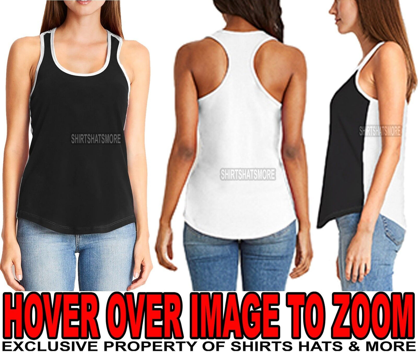 Ladies Racerback Tank Top 2 Tone T-Shirt Junior Cut PRESHRUNK Cotton Blend XS-2X