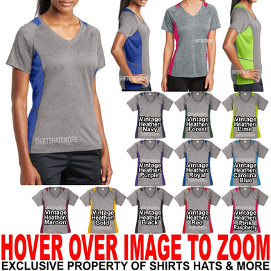 Ladies Heather V-Neck T-Shirt 2 Tone MOISTURE WICKING Tee Womens XS-XL 2X 3X 4X