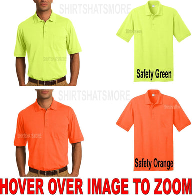 Mens Jersey Blend Polo Sport Shirt With POCKET S, M, L, XL Safety Green Orange