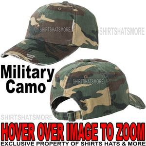 Camo Distressed Military Hat Baseball Cap Style Mens Ladies Adult Unisex NEW!