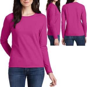 Ladies Plus Size Long Sleeve T-Shirt Preshrunk Cotton Womens Tee XL 2XL, 3XL NEW