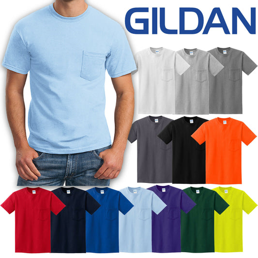 BIG MENS T-Shirt with POCKET Gildan 100% Preshrunk Cotton Tee 2XL, 3XL, 4XL, 5XL