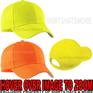 Solid High Visibility Safety Baseball Cap Orange Yellow Green Fluorescent NEON